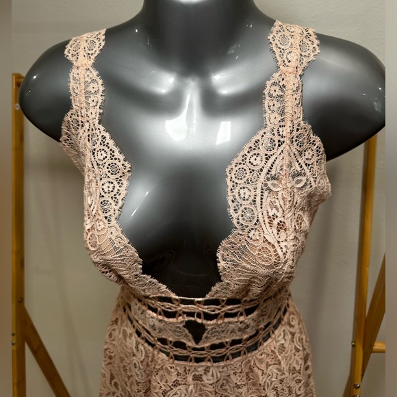 For Love & Lemons Mon Cheri Dress Ballet Blush Pink Lace Mini Size XS** - Picture 3 of 14